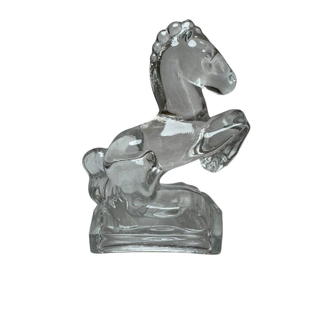 Vintage Single Glass Horse Bookend Clear Figurine Rearing 7.75" LE Smith 1940's